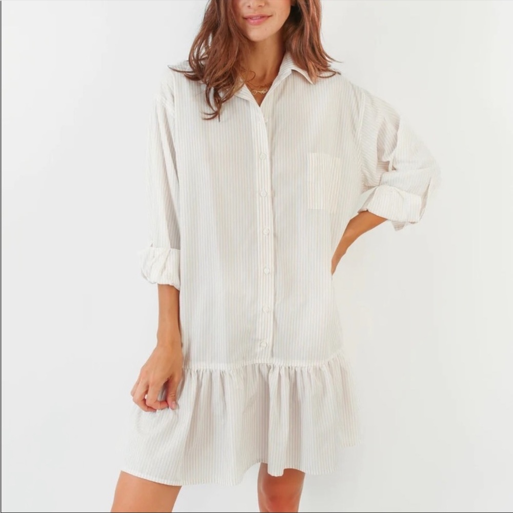 KOCH Lindsey Dress in White Sand Stripe Button Down